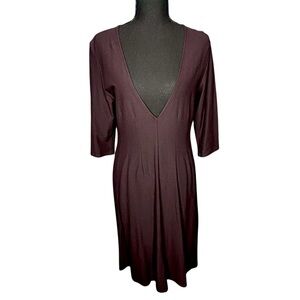 Eileen Fisher Women's Chocolate Mocha Brown V-Neck Swing Minimalist Midi Dress M